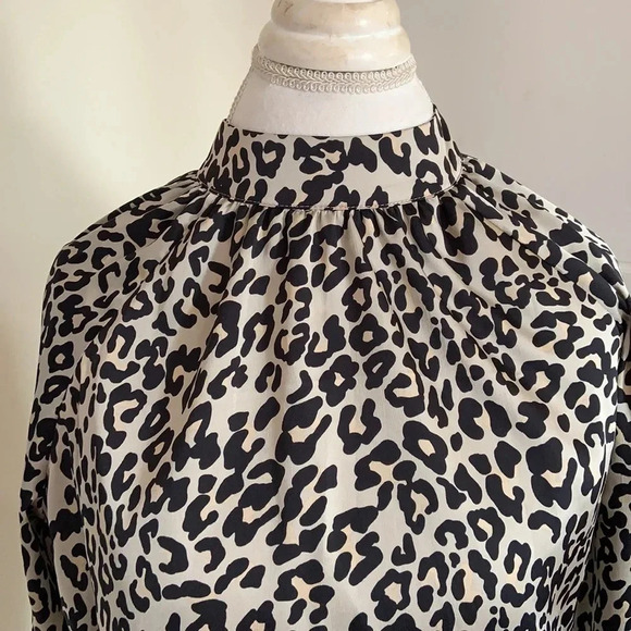 LOFT Silky High Neck Elastic Waist Classic Animal Print Dress - Size 10P - Picture 5 of 12